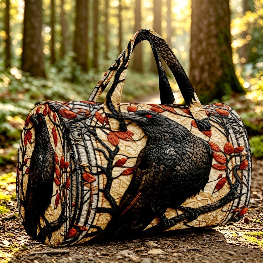 1pc cor Natural preto corvo ramo tecido cilindro bolsa de viagem estilo Retro escuro senhoras dia das bruxas ação de gra