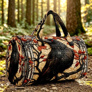 1pc cor Natural preto corvo ramo tecido cilindro bolsa de viagem estilo Retro escuro senhoras dia das bruxas ação de gra