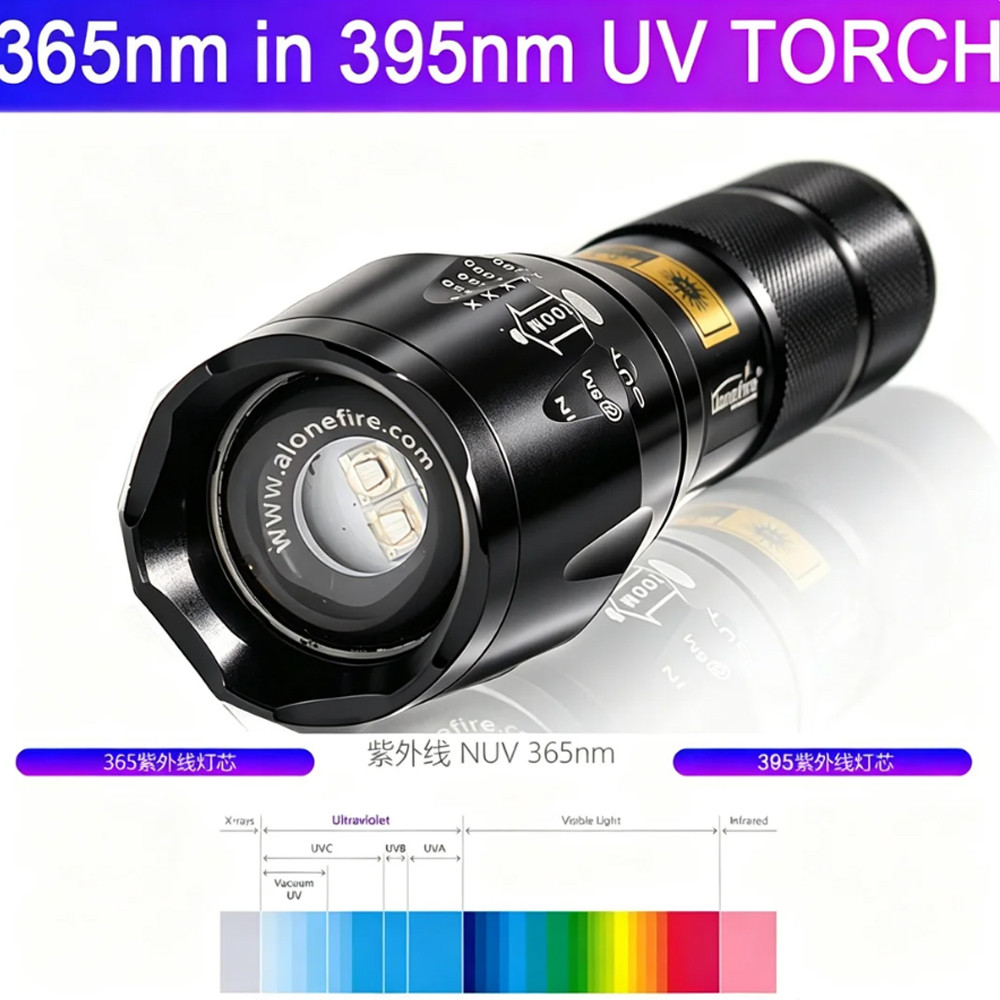 Lâmpada de cura com cola UV ultravioleta 365nm luz roxa agente fluorescente dedicado 395nm luz roxa doméstica lanterna d