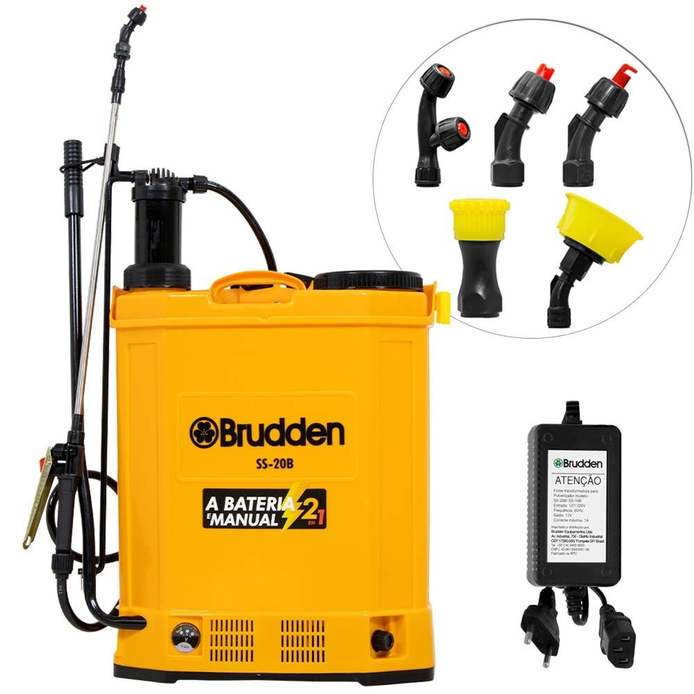 Pulverizador costal Manual e Bateria 12V 20 litros com 5 bicos SS-20B Brudden