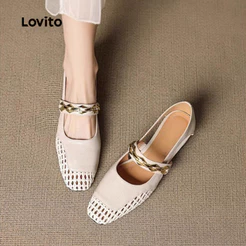 Lovito Sapatilhas De Balé Elegantes Com Correntes Estilo Coreano Para Mulheres Ideais Para O Escritório LR24EX030