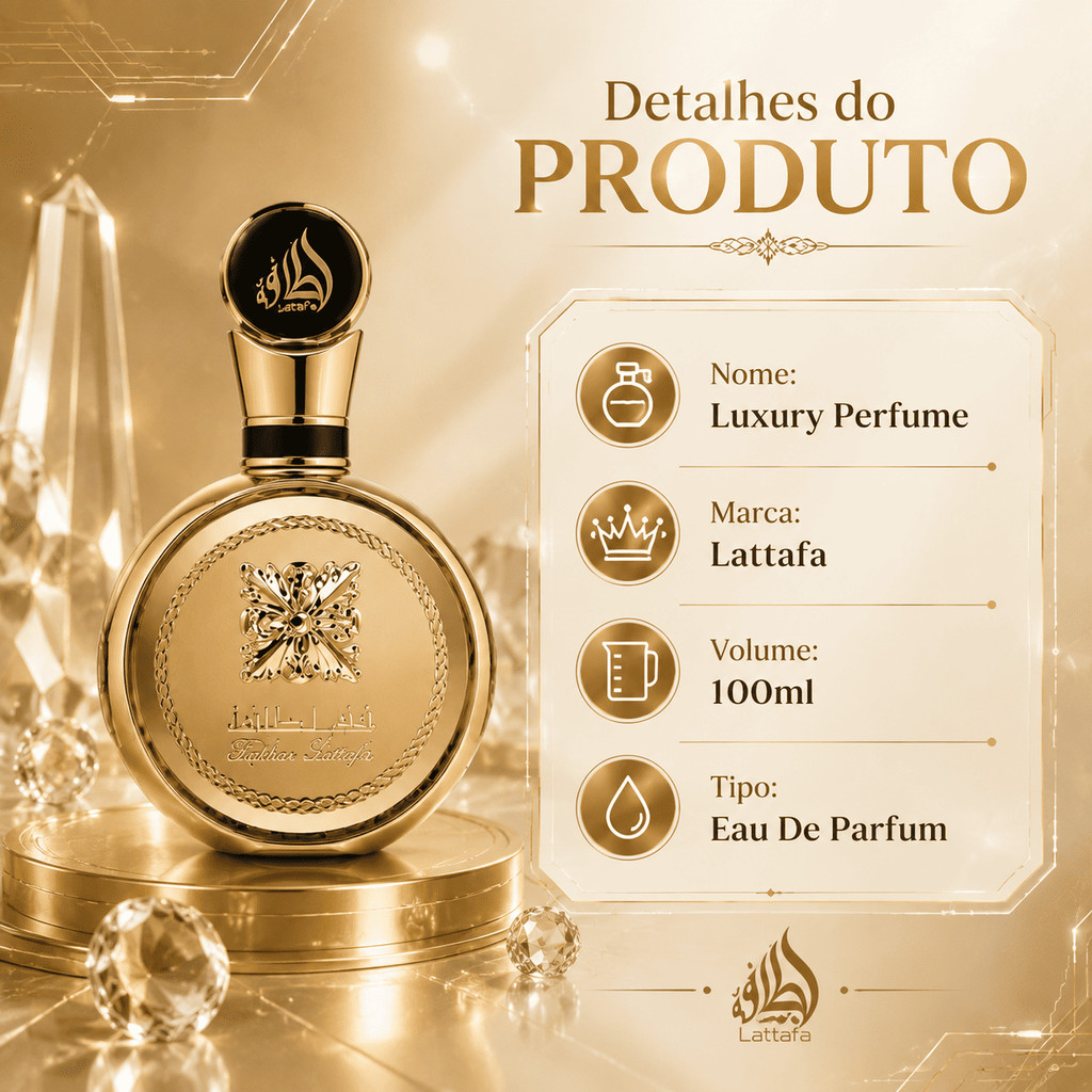 Perfume Feminino Árabe Fakhar Gold Extrait Eau de Parfum 100ml Floral Oriental Elegante Longa Duração Original