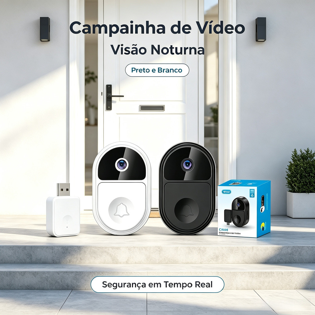 Campainha de Vídeo Sem Fio Inteligente com Visão Noturna e Wi-Fi 2.4GHz Até 32GB 4K×1080P×640P Segurança Residencial