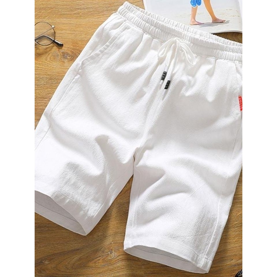 Shorts de linho de algodão masculino verão esportes casuais calças de cinco pontos cor sólida All-match solto calças de 