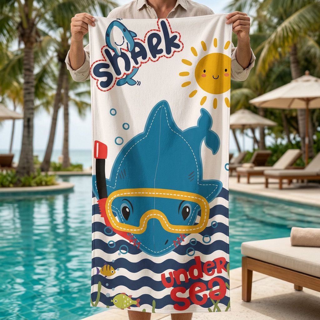 Toalha Infantil Gigante Banho e Praia Algodão Estampada Tubarão Fundo do Mar Heróis Espaço