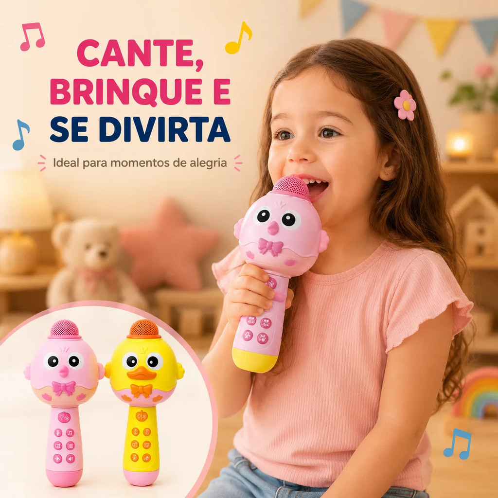 Microfone Bluetooth Infantil Para Contar Histórias E Música Com Luz