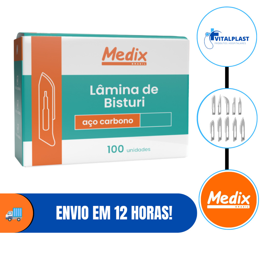 Lâmina de Bisturi em Aço Carbono Medix Todos os Tamanhos