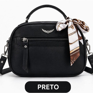 Bolsa Feminina com Alça Lateral Transversal Faixa de Mão de Couro Sintetico PU Casual Elegante Compacta Tiracolo Lenço