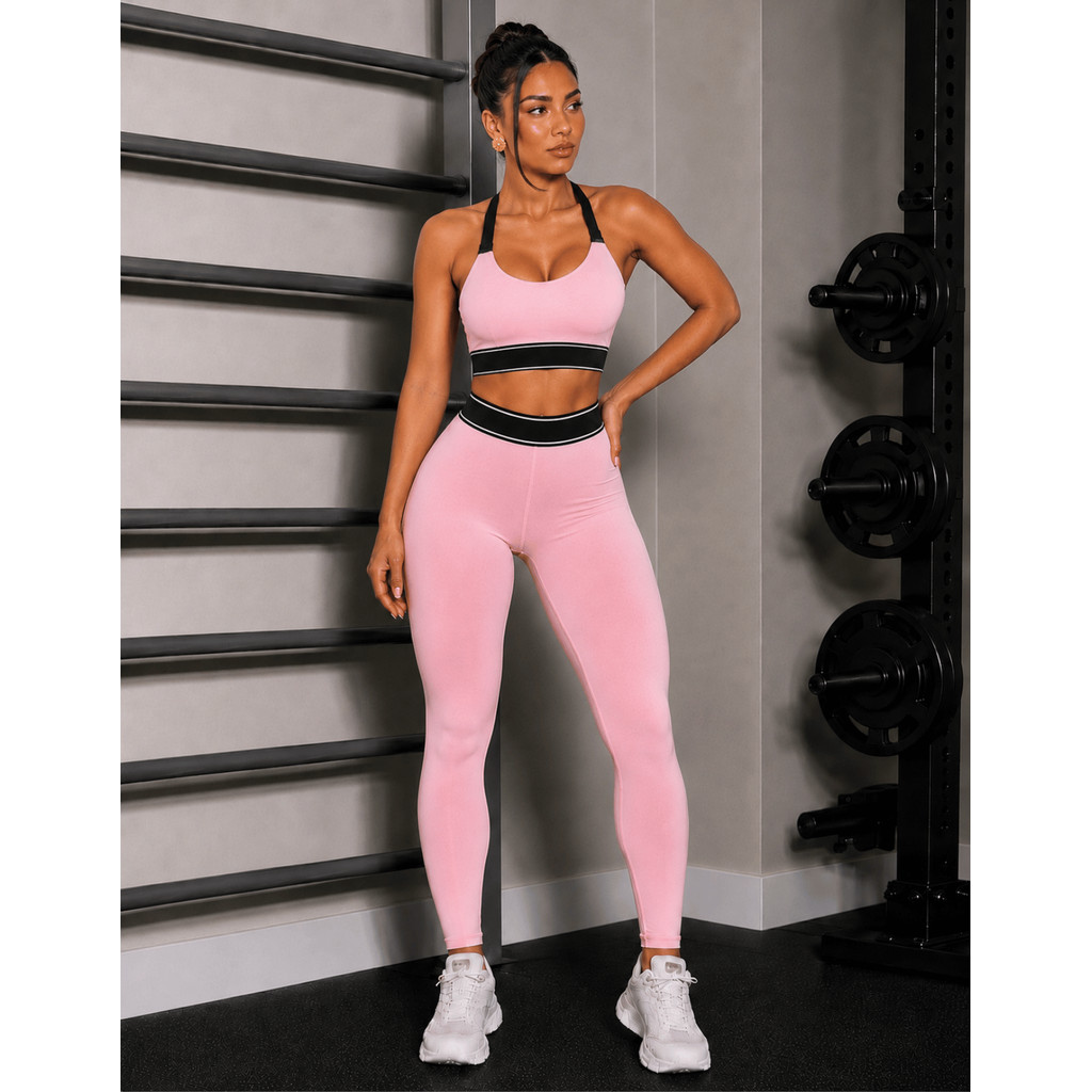 Conjunto Fitness Feminino Academia Legging Top Cropped Zero Transparência Poliamida Elastano Cintura Alta Premium