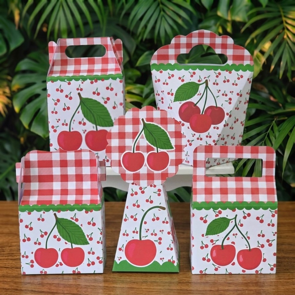 Kit Festa Caixinhas CEREJA CEREJINHA lembrancinhas personalizadas para aniversario infantil decoração mimos