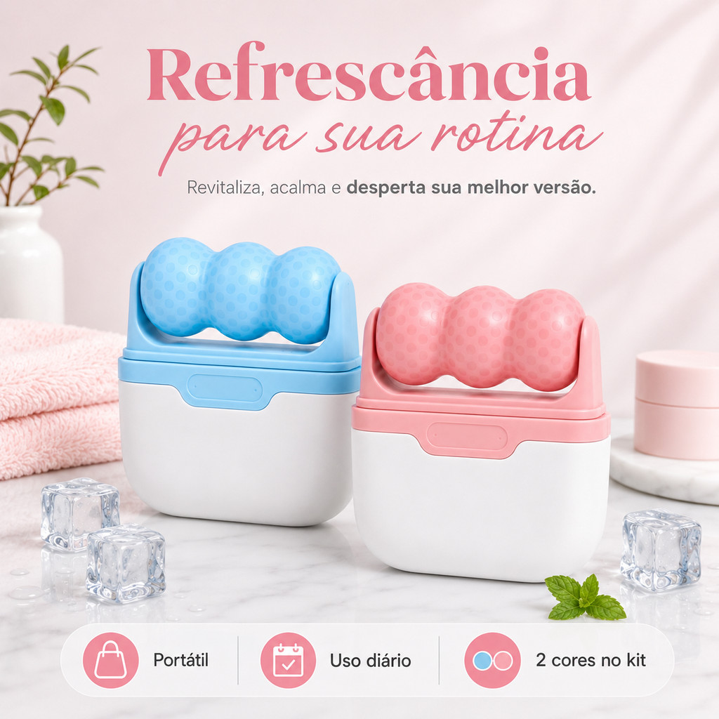 Rolo de Gelo Facial Ice Roller 2 em 1 Cabeça Dupla Massageador Gelado Skincare