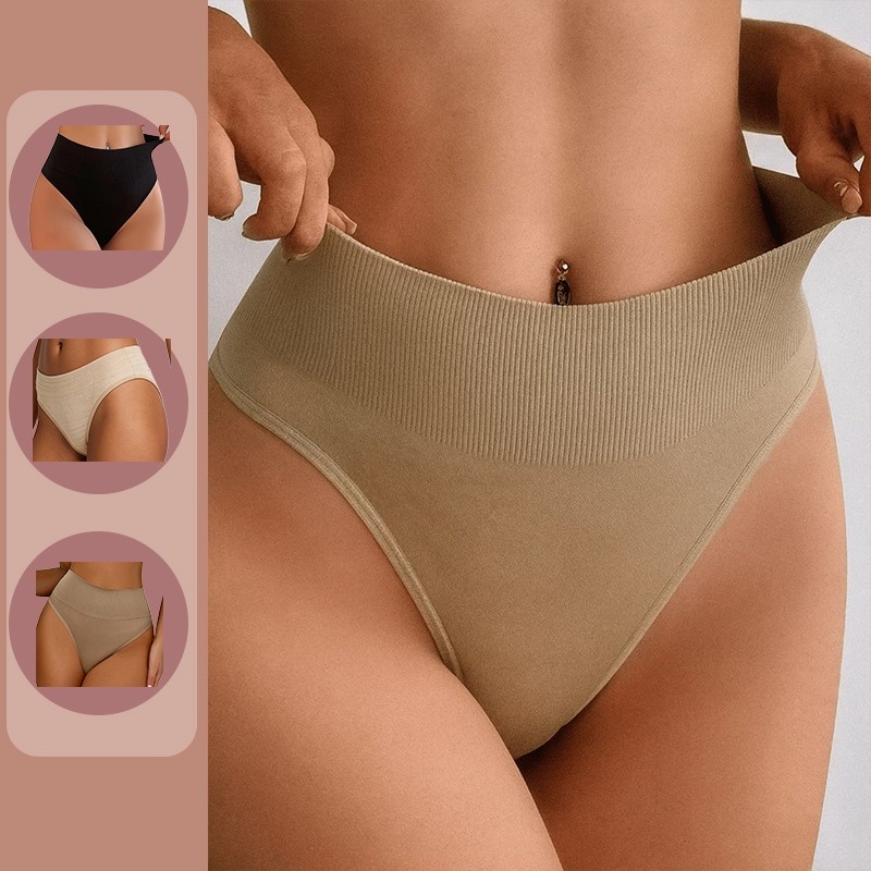 (3-6-12 peças) Calcinhas caneladas femininas, confortáveis, elásticas e coloridas.calcinha