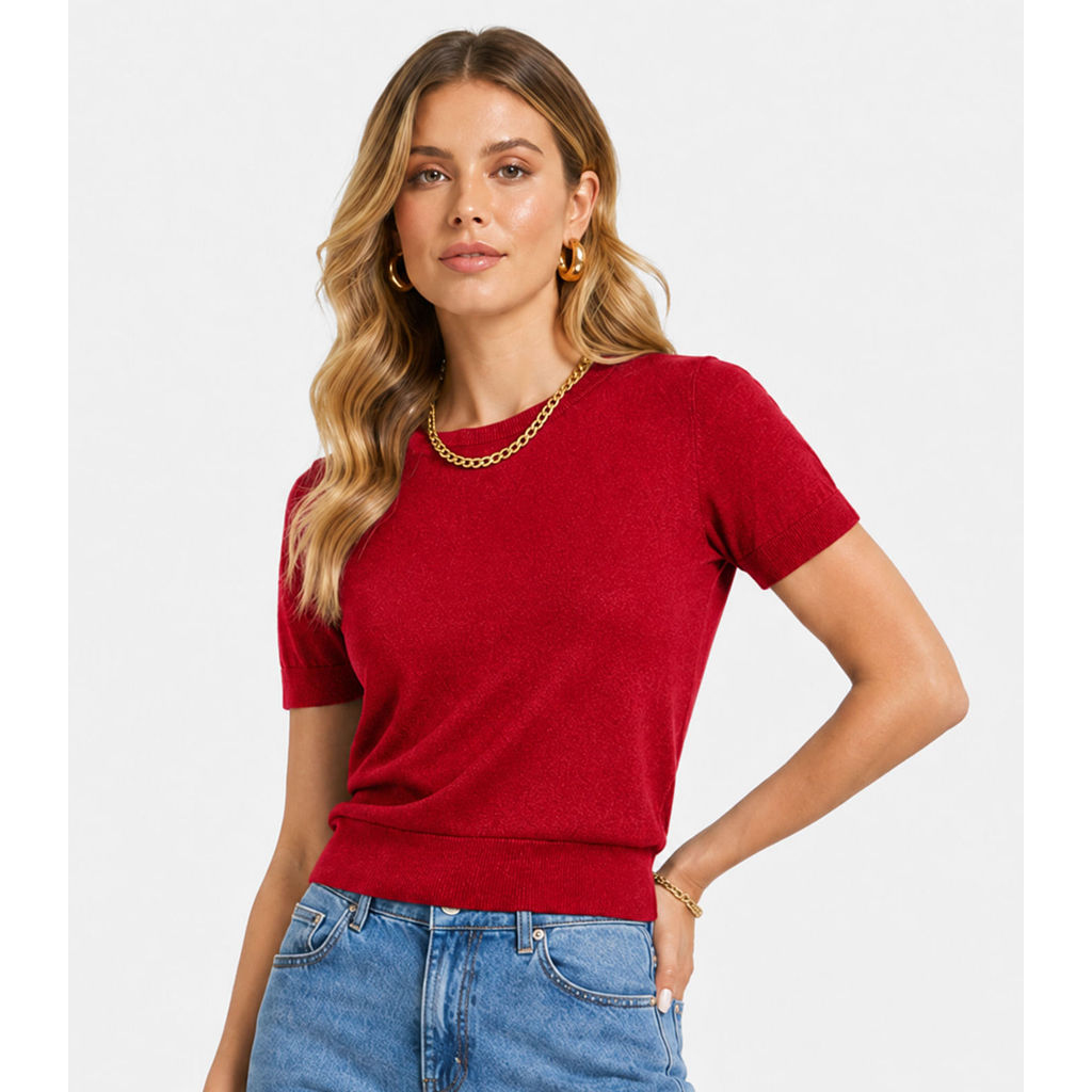 Blusa Feminina Manga Curta Em Tricot Infinita Cor Vermelho