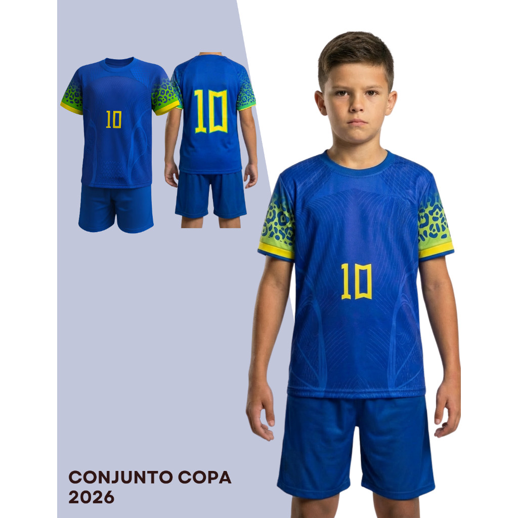 Conjunto Infantil Brasil Seleção Brasileira - Roupa Menino AZUL ONÇA