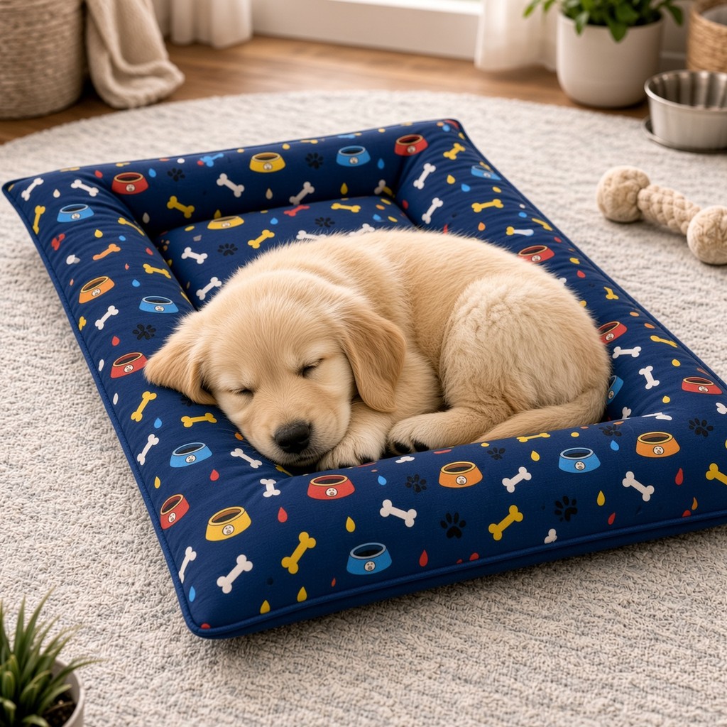 Cama Pet Colorida Estampada Azul Marinho Lavável Extra Macia Bordas Elevadas