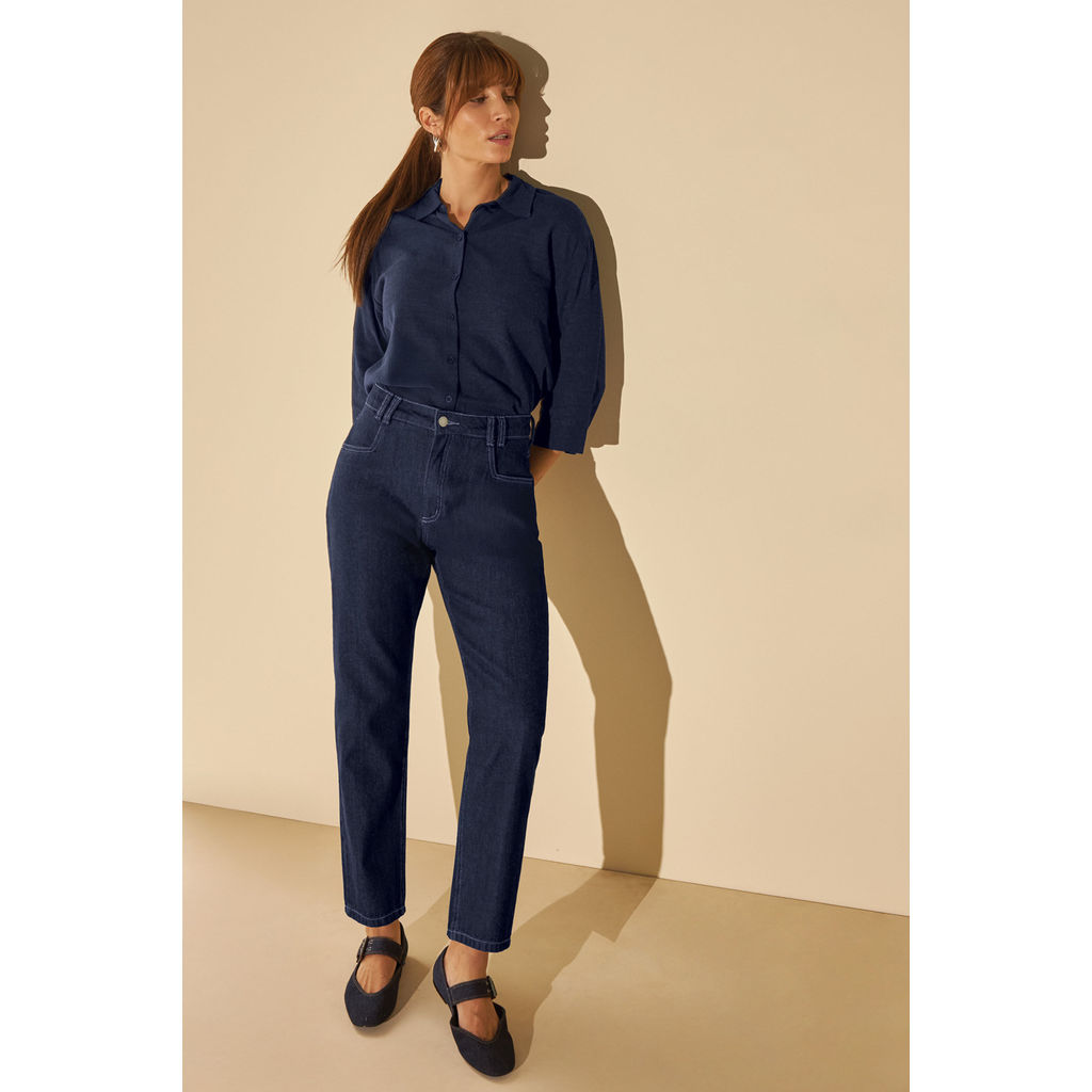 Calça Mom Feminina Jeans Marialícia Azul