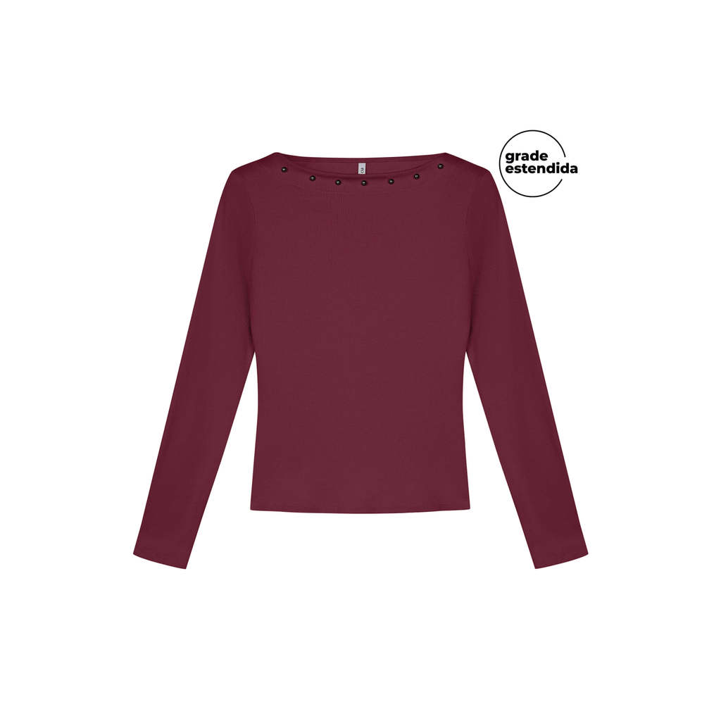 Blusa Manga Longa Feminina Pérolas Marialícia Bordô