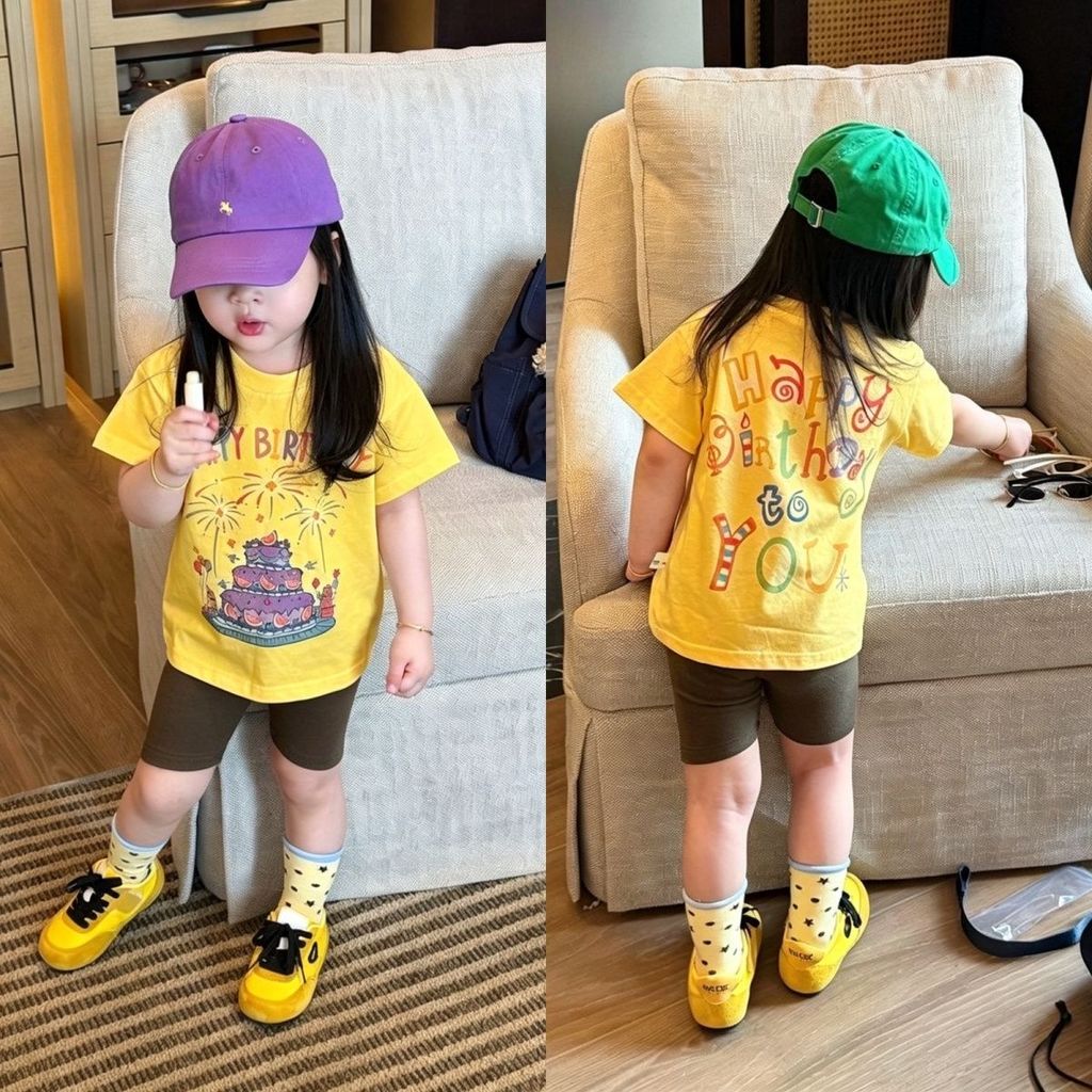 Algodão menina 2026 novas crianças dos desenhos animados impressão Casual camiseta de manga curta bebê