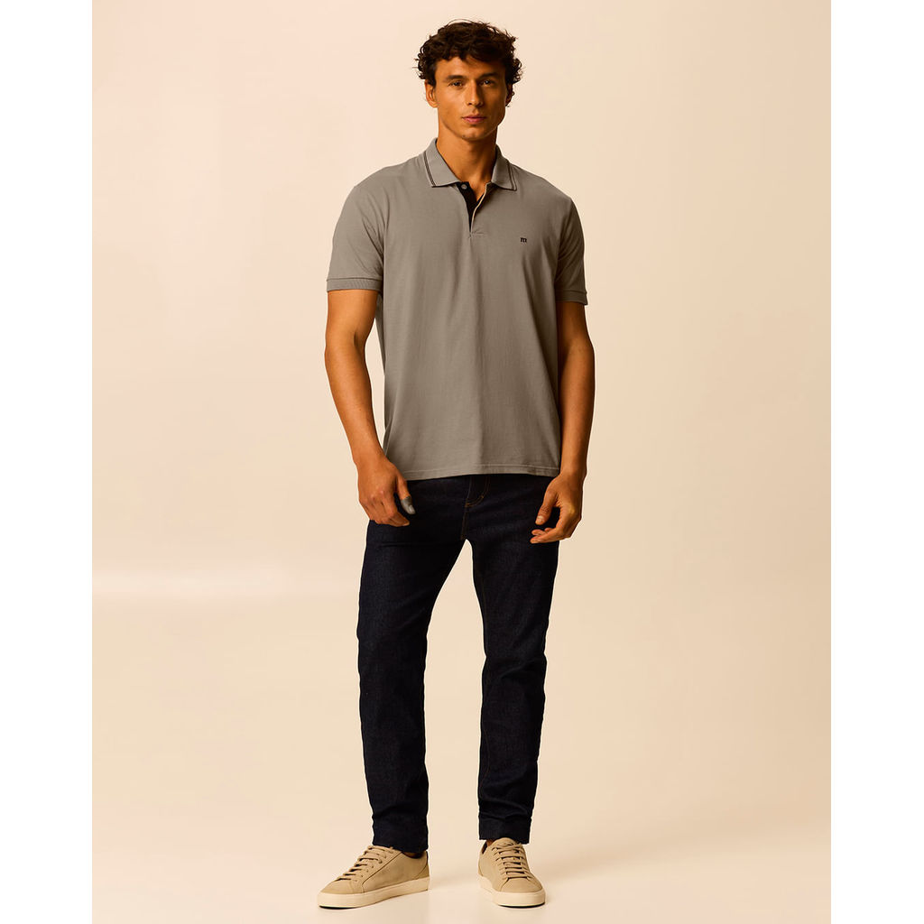 Camisa Polo Básica Masculina Peitilho Com Botões E Bordado Frontal Em Algodão — imagem 2 de 2
