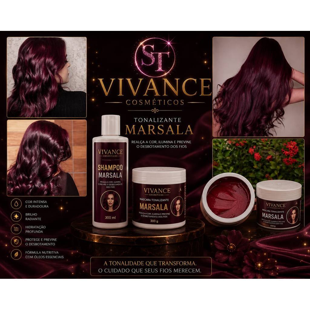 Kit Shampoo e Máscara Tonalizante Marsala Intenso - S/ Amônia - Resultado 100% Natural Vivance cosméticos