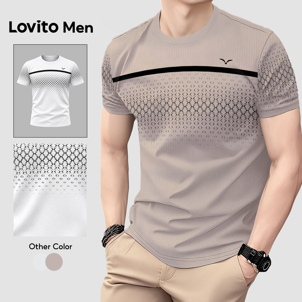 Lovito Camiseta Masculina Casual Clássica E Versátil Em Blocos De Cores Na Cor Cáqui Para Primavera/verão LNE118067