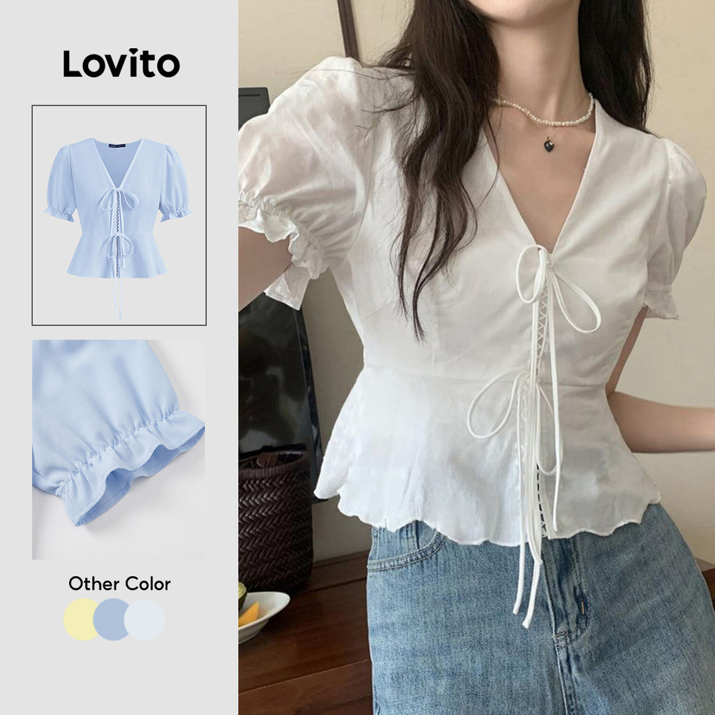 Lovito Casual Blusa Lisa Com Cadarço Blusa De Verão Para Mulheres L123ED063