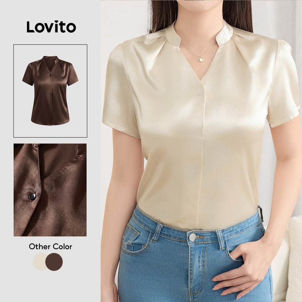 Lovito Elegante Blusa De Verão/primavera Blusa De Verão Plissada Lisa Para Mulheres L121MDD562