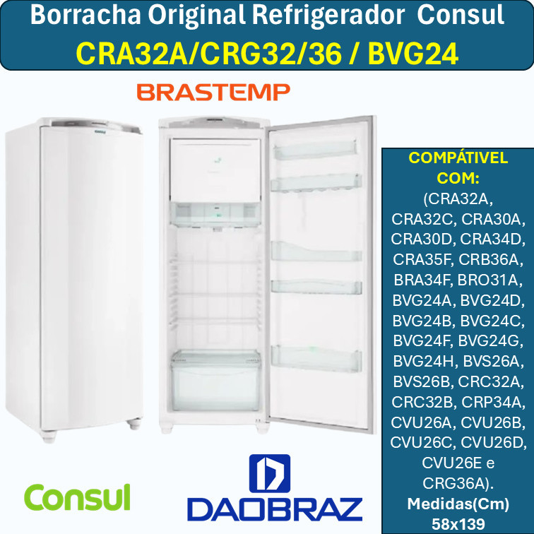 Borracha/Gaxeta "Modelos CRA32A/CRG32/36/BVG24 " compatível com Refrigerador Consul/Brastemp