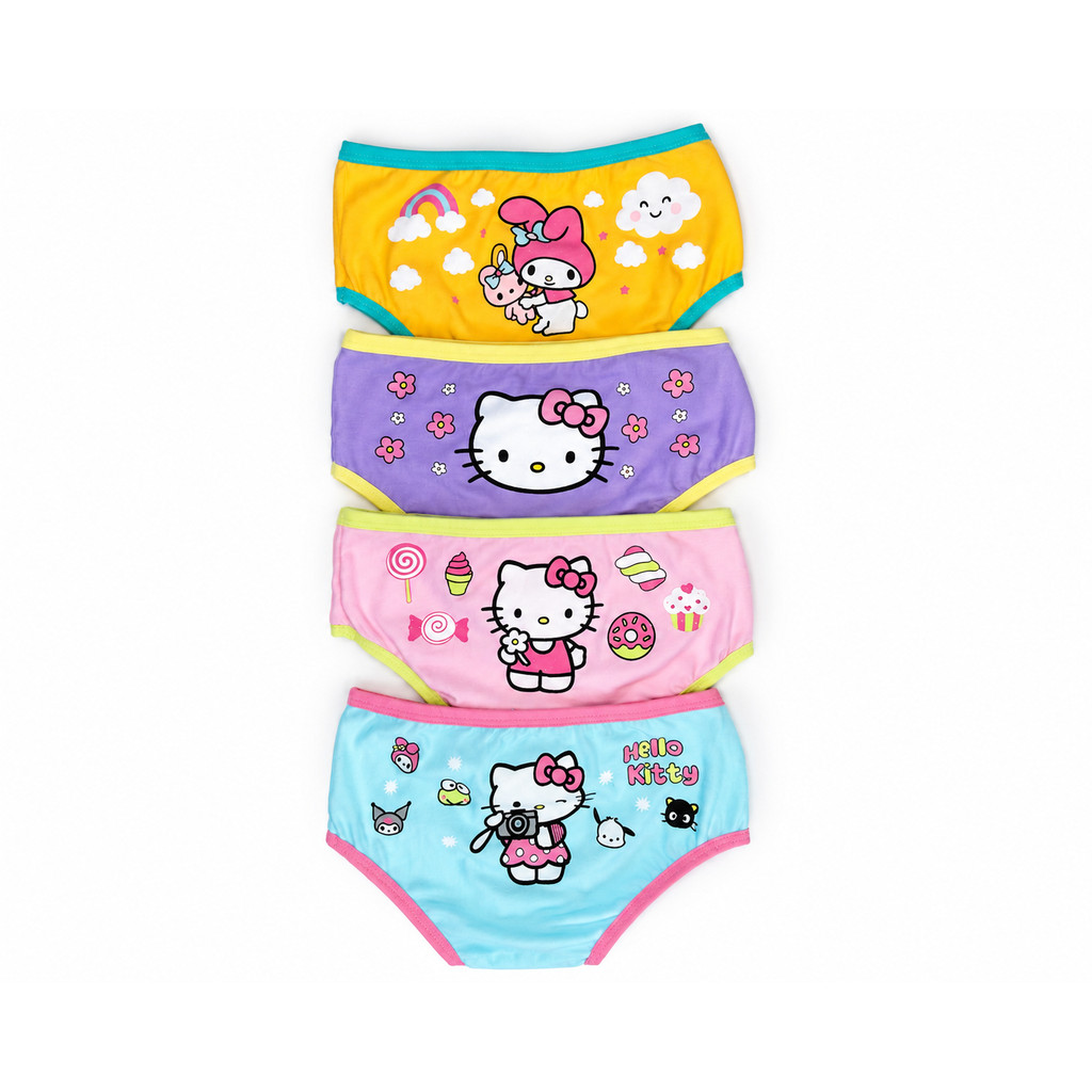 Kit 4 Calcinha Infantil Menina Algodão Estampada Hello Confortável Roupa Íntima Infantil