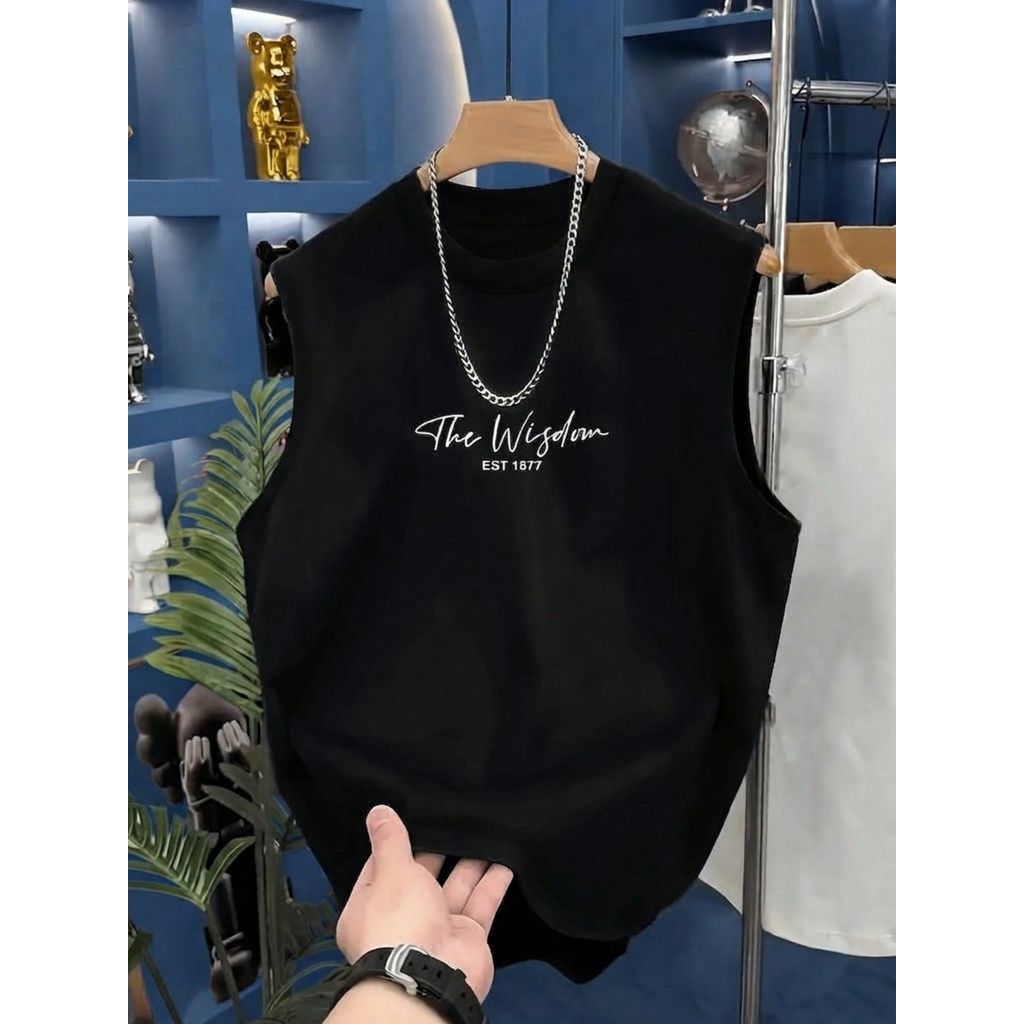 Camiseta Preta e Branca Masculina Básica Blusa Sem Mangas Fitness 100% Algodão