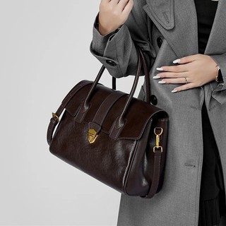 BURMINSA Bolsa Satchel de Couro Genuíno de Grande Capacidade para Mulheres, Bolsa Retro de Couro Bovino com Alça Superio