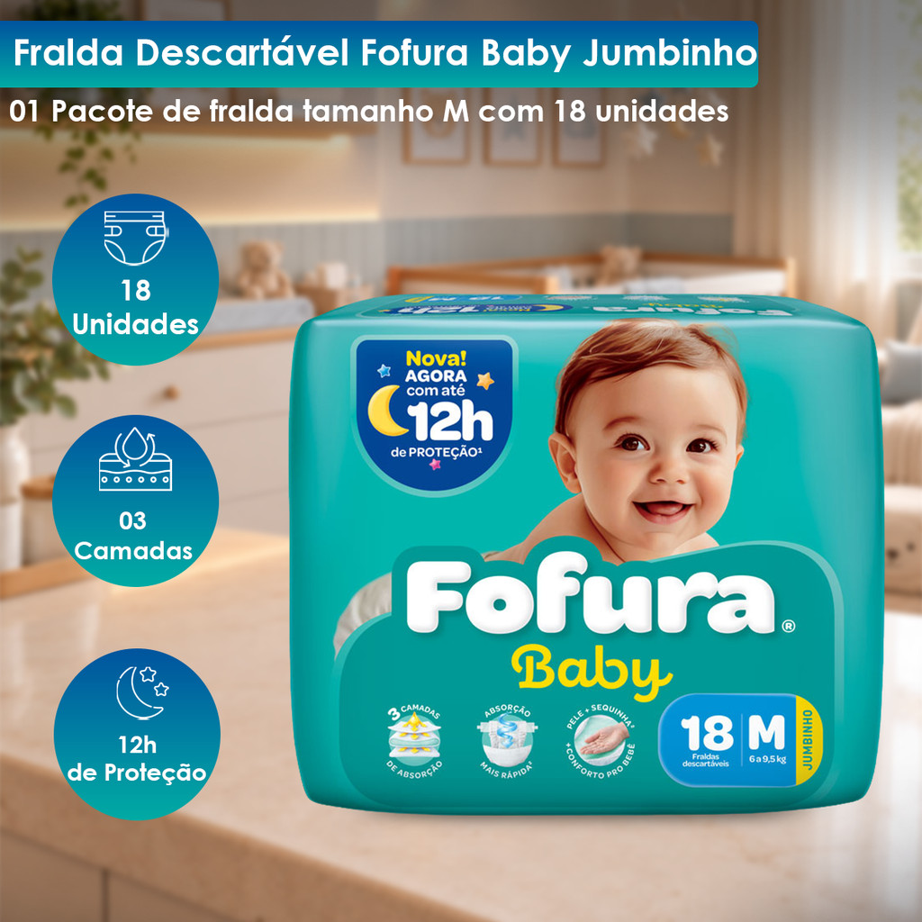 Fralda Descartável Fofura Baby Jumbinho M com 18 Unidades — imagem 2 de 2