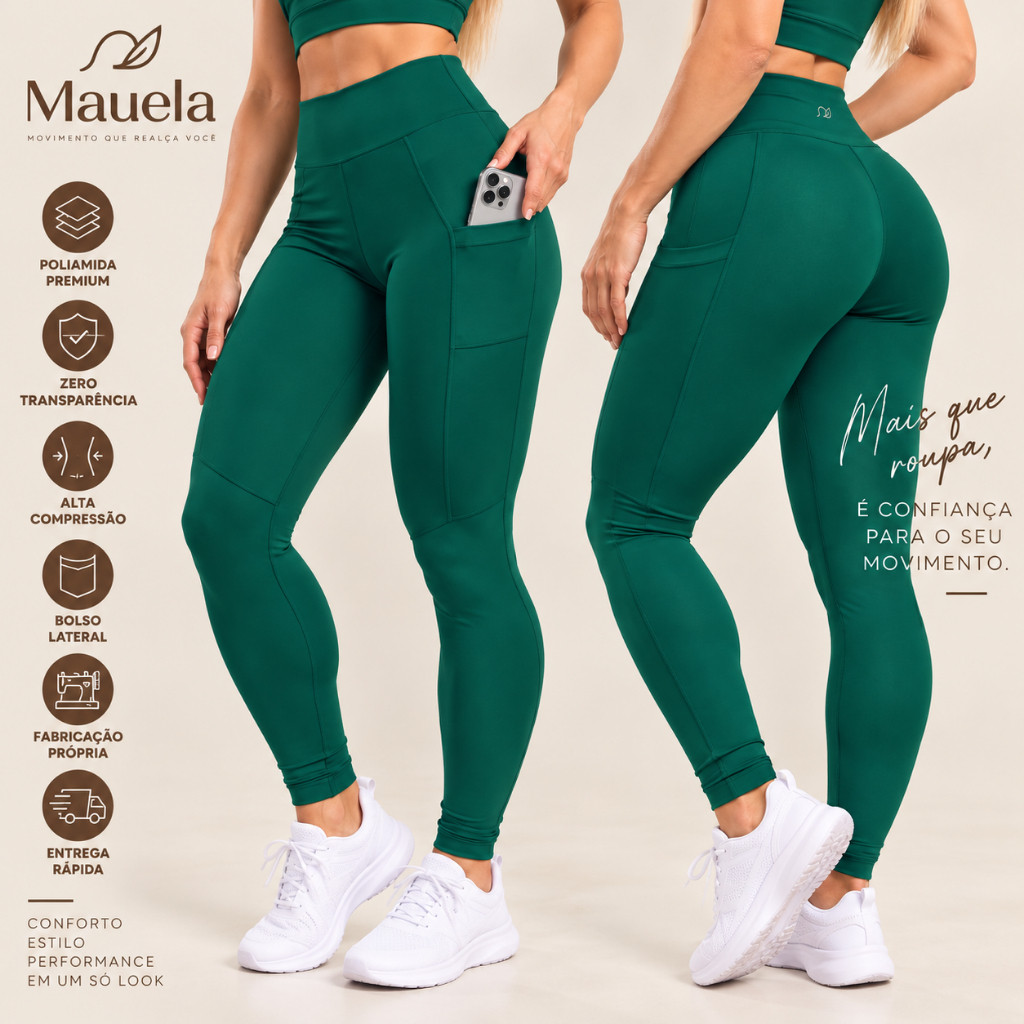 Legging Fitness Feminina em Poliamida, com Bolso Lateral, Alta Compressão e Zero Transparência para Academia e Treino,