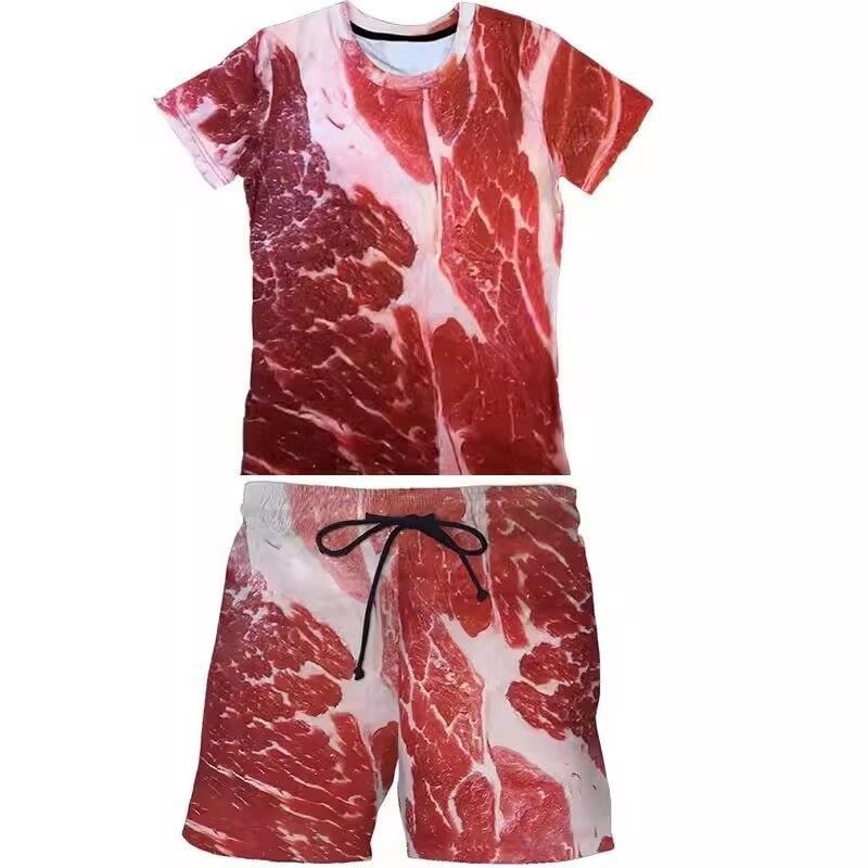 Terno estampado de manga curta engraçado barriga de porco Casual na moda roupas engraçadas terno