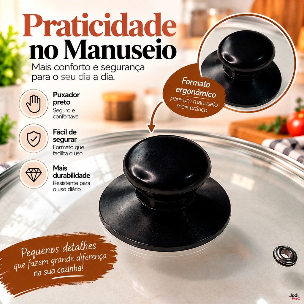 Tampa de Vidro para Panela Avulsa com Saída de Vapor e Tamanho à Escolha