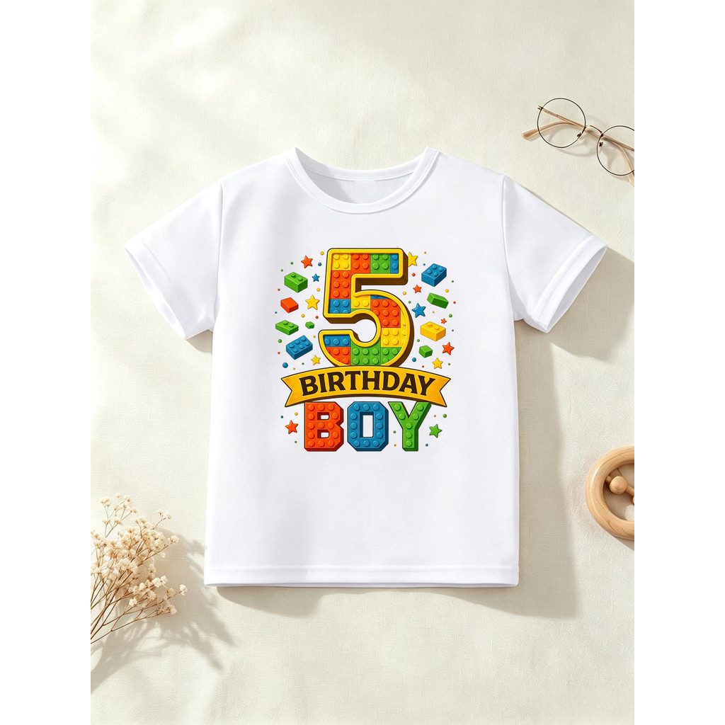 Nome Personalizado 5th Aniversário Menino Blocos De Construção Impresso T Camisa Meninos O Melhor Camiseta Crianças Roup