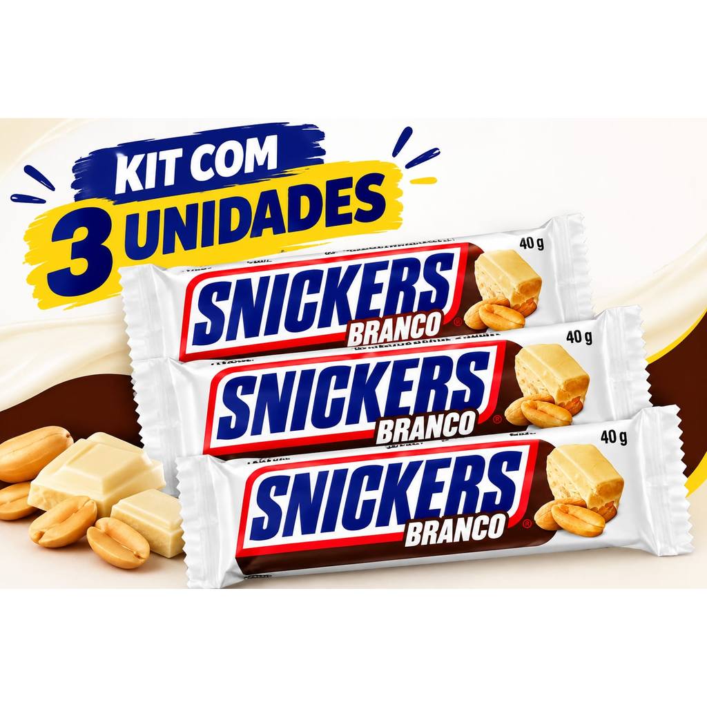 Kit Com 3 Chocolates Snickers Branco de 40g