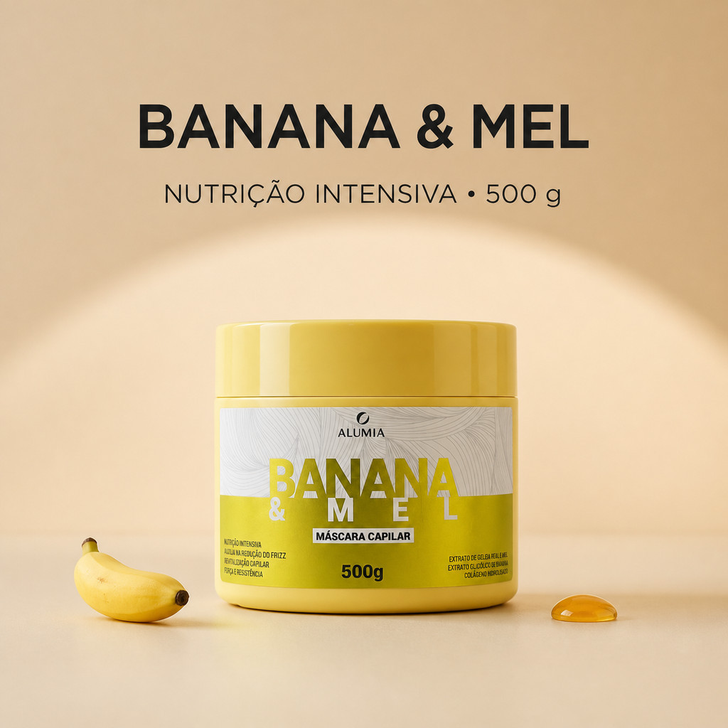 Máscara Capilar Banana e Mel Alumia 500g | Hidratação Profunda, Nutrição Intensa e Brilho Imediato