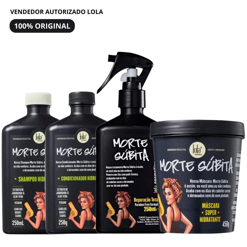 Kit 4 Unidades Morte Súbita Lola Shampoo, Condicionador, Máscara e Spray Reparação