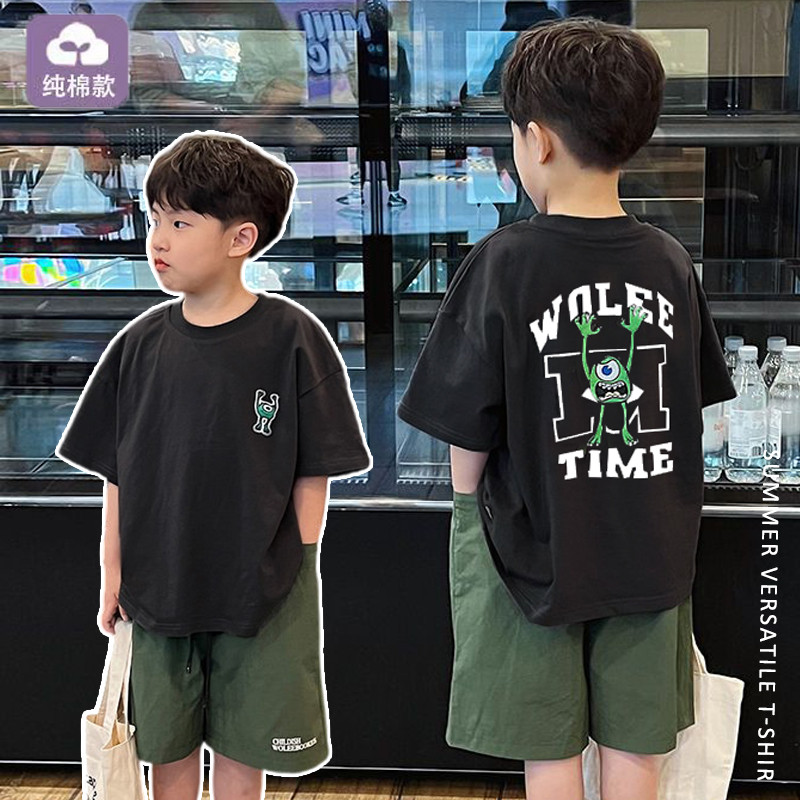 Meninos olhos grandes a-Boy impresso de manga curta verão novo estilo crianças bonito camiseta versão coreana médio pequ