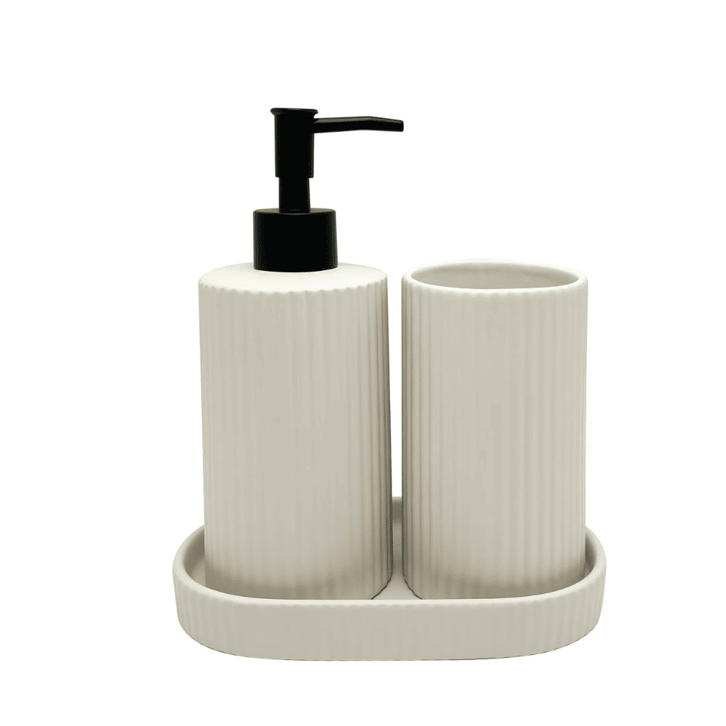 Kit de Acessórios de Banheiro Branco com Linhas (3 Peças)