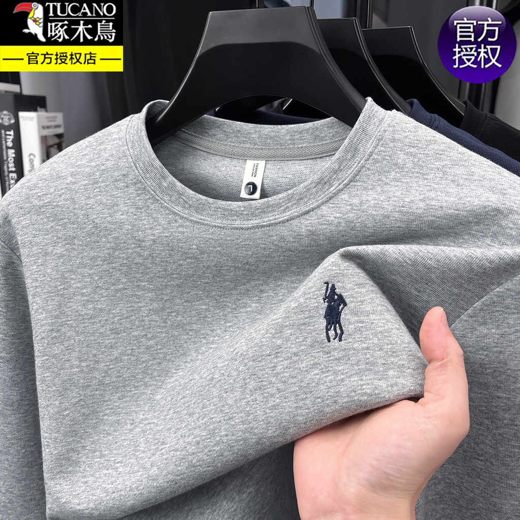 Woodpecker masculino de manga comprida camiseta algodão em torno do pescoço moletom masculino primavera outono topo 2026