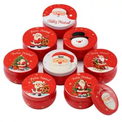 12 LATA DE NATAL METAL DECORADA PARA COLOCAR VELAS 70ML