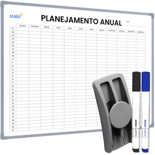 120x90 Planner Anual Quadro Branco Moldura Cor Alumínio Stalo + 2 Canetas