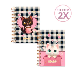 Kit 2 Cadernos Colegial 10 Matérias 160 Folhas Cute Cat - CADERSIL