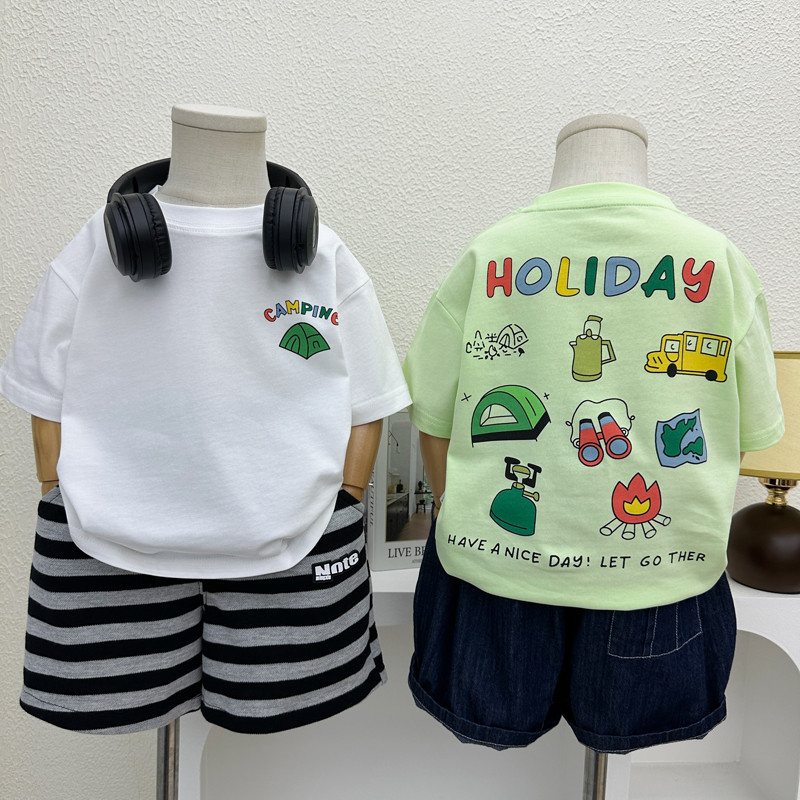 Meninos verão puro algodão de manga curta camiseta 2025 novo estilo crianças versão coreana dos desenhos animados topo m