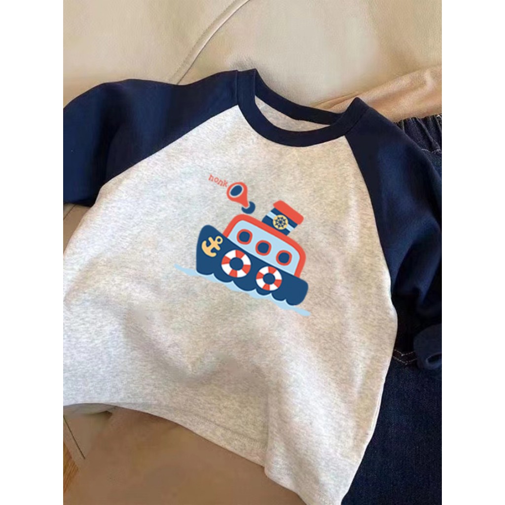 Algodão puro meninos Raglan manga comprida camiseta primavera outono novo estilo versão coreana crianças bebê dos desenh