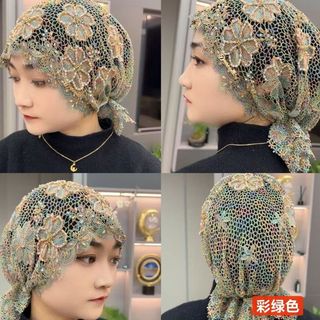 Novo estilo de seda dourada bordado Fishtail borla chapéu da indústria pesada gaze artesanal High-End moda lenço