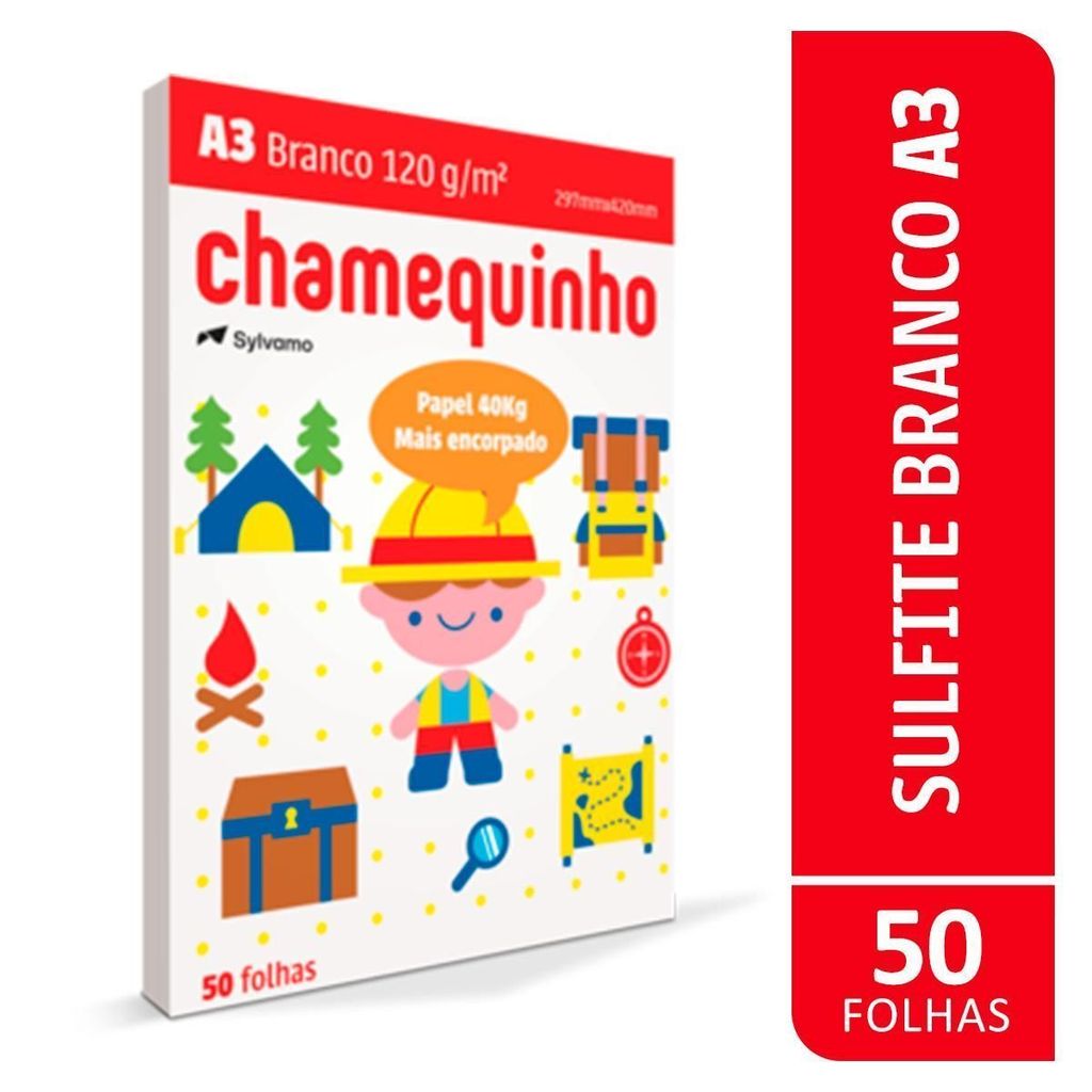 PAPEL SULFITE A3 120G 297X420 COM 50 FLS CHAMEQUINHO BRANCO