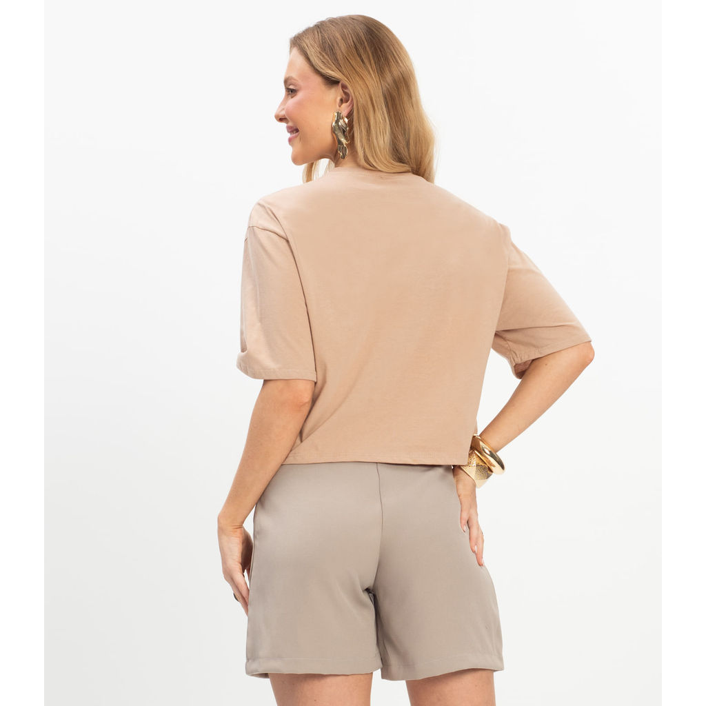 T- Shirt Feminina Meia Malha Rovitex Marrom · foto 2